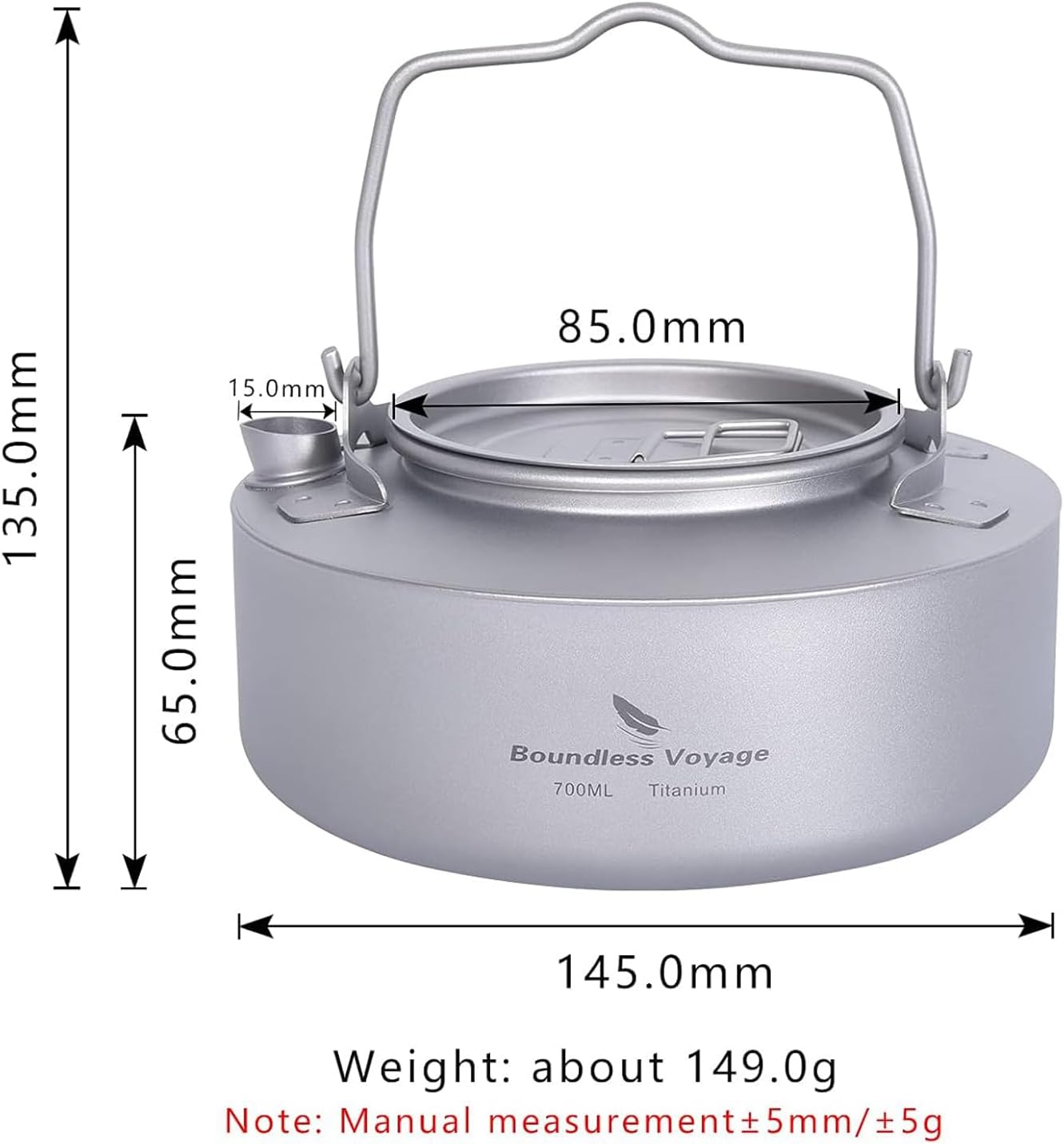 Boundless Voyage Camping Single-Layer Coffee Cup & Titanium Kettle with Folding Handle Filter Big Capacity Pot Outdoor Tableware Drinkware - Image 2
