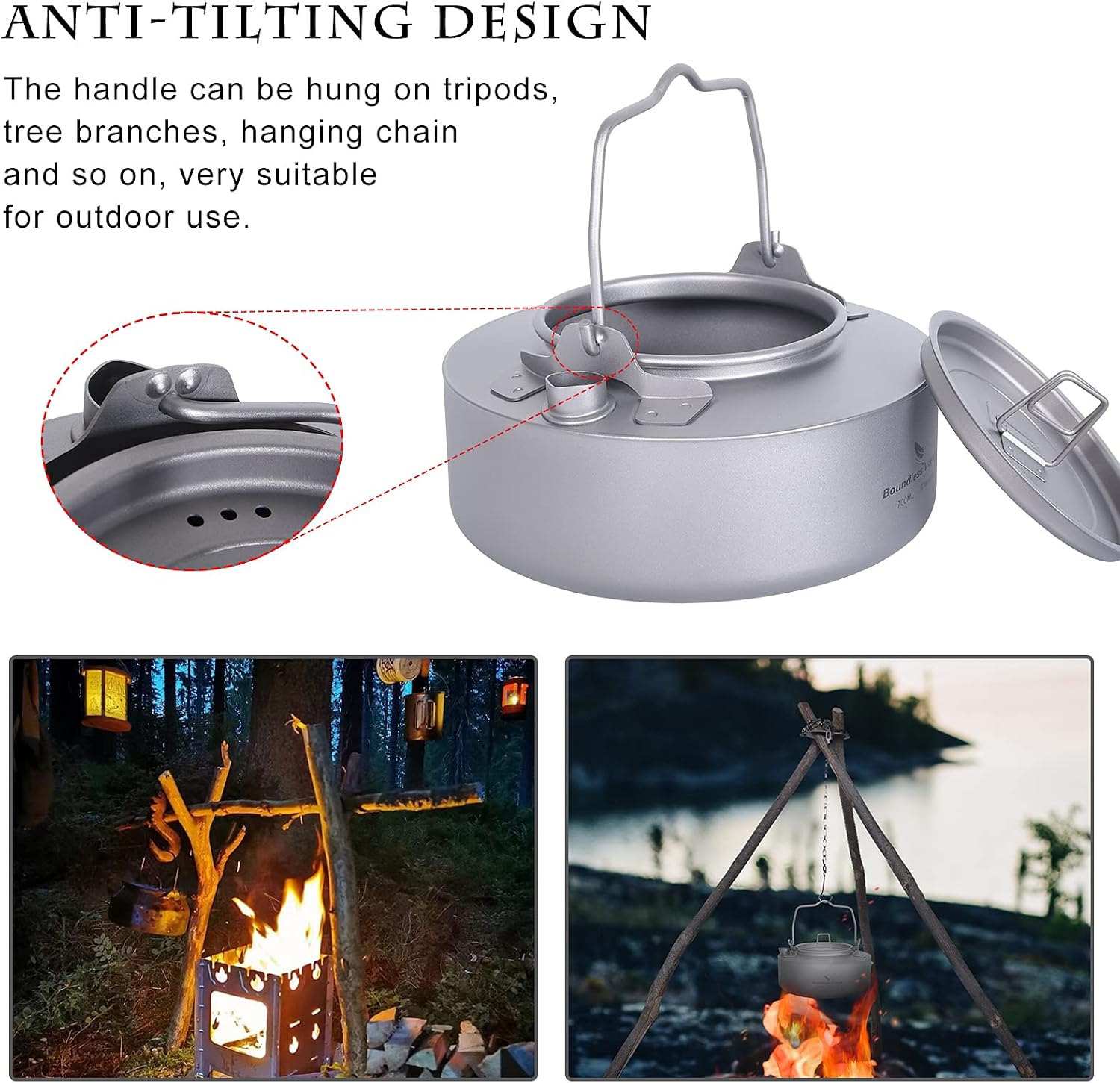 Boundless Voyage Camping Single-Layer Coffee Cup & Titanium Kettle with Folding Handle Filter Big Capacity Pot Outdoor Tableware Drinkware - Image 6