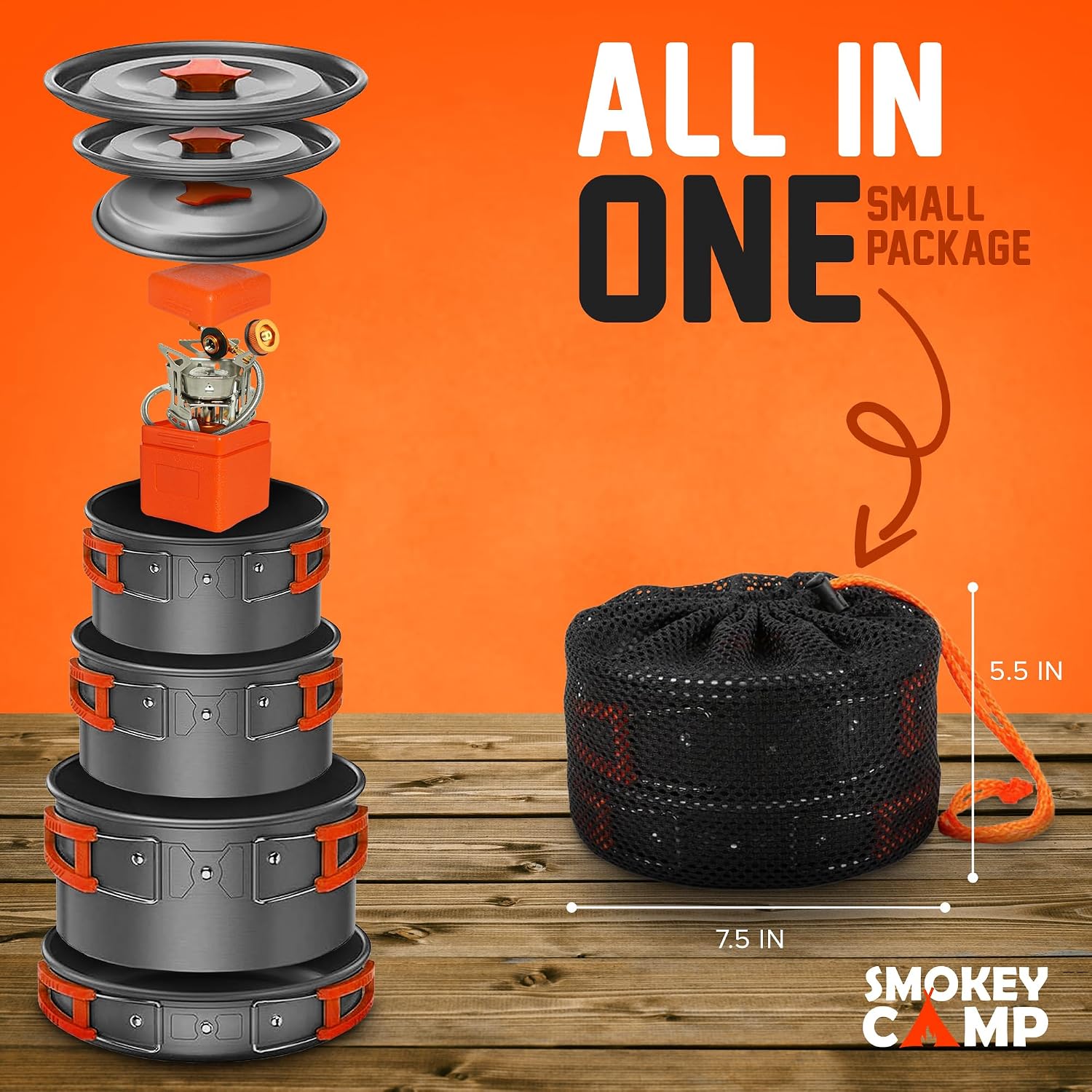 Smokey Camp Camping Cookware Mess Kit Set with Stove - Backpacking Camping Pots and Pans Set, All in One Non-Stick Camping Cooking Set, Portable Stove, Hiking, Picnic, Outdoor & Camping Cookware Set - Image 2