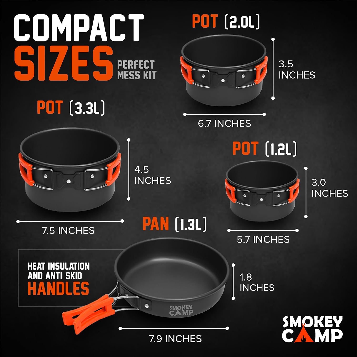 Smokey Camp Camping Cookware Mess Kit Set with Stove - Backpacking Camping Pots and Pans Set, All in One Non-Stick Camping Cooking Set, Portable Stove, Hiking, Picnic, Outdoor & Camping Cookware Set - Image 4