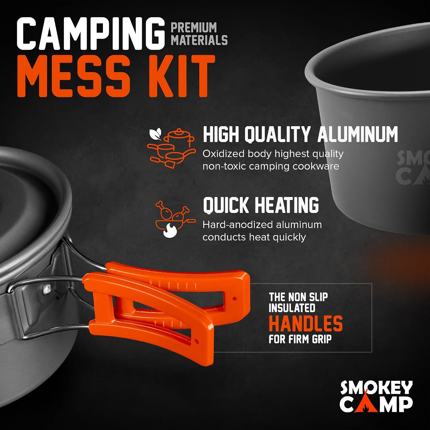Smokey Camp Camping Cookware Mess Kit Set with Stove - Backpacking Camping Pots and Pans Set, All in One Non-Stick Camping Cooking Set, Portable Stove, Hiking, Picnic, Outdoor & Camping Cookware Set - Image 8