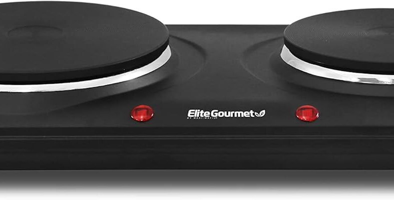 Elite Gourmet Double Cast Iron Burner, 1500W Hot Plate, Adjustable Temp