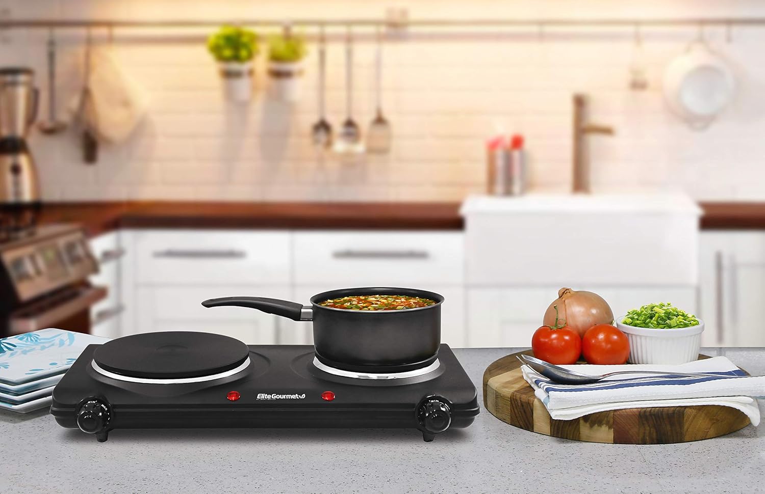 Elite Gourmet Double Cast Iron Burner, 1500W Hot Plate, Adjustable Temp - Image 2