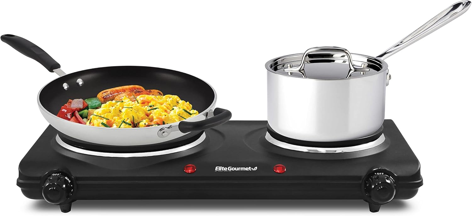 Elite Gourmet Double Cast Iron Burner, 1500W Hot Plate, Adjustable Temp - Image 3