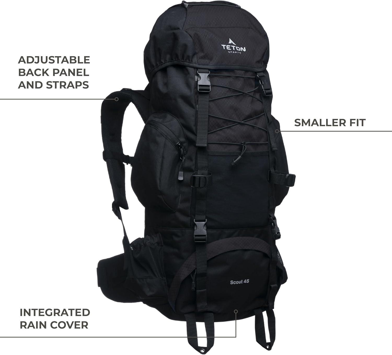 Teton 55L Scout Internal Frame Backpack for Hiking, Camping, Backpacking, Travel, Rain Cover Included, Olive - Image 2