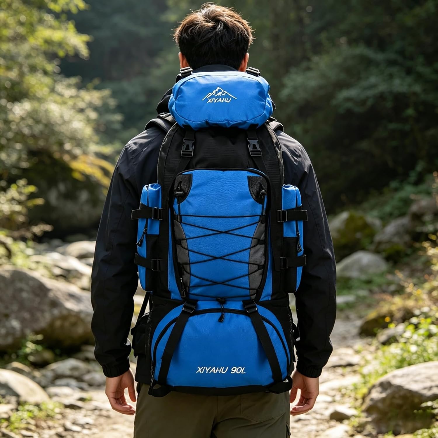 90L Hiking Backpack for Men and Women, Lightweight Travel Rucksack for Mountaineering,Backpacking and Outdoor Trips (Sky blue) - Image 6