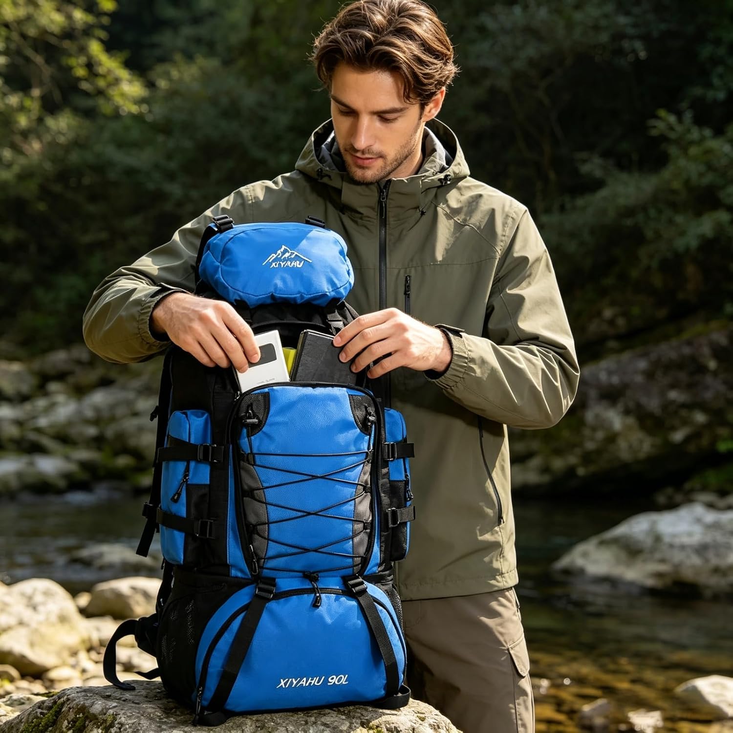 90L Hiking Backpack for Men and Women, Lightweight Travel Rucksack for Mountaineering,Backpacking and Outdoor Trips (Sky blue) - Image 7
