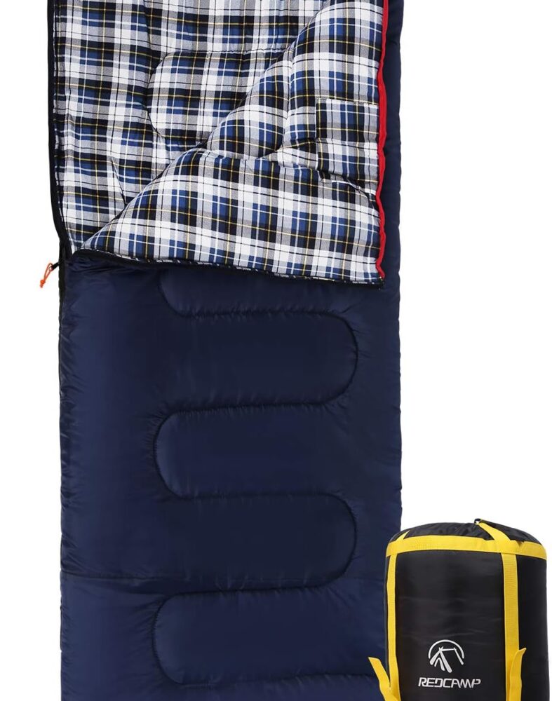 REDCAMP Cotton Flannel Sleeping Bag for Camping Backpacking, Adults Cold Weather Envelope Sleeping Bags with 2/3/4/6lbs Filling